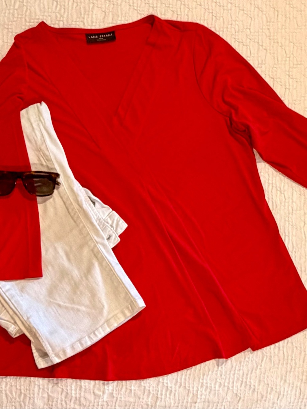 Lane Bryant Bright Red V-Neck Top